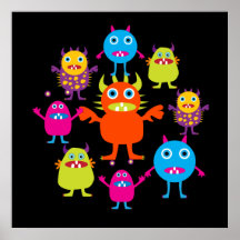 Affiche colorée drôle d'enfants de créatures de mo