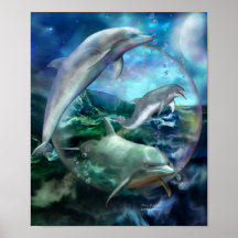 Affiche/copie d'art de trois dauphins