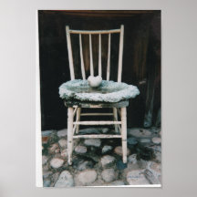 Affiche d'art/chaise de ferme et roche de coeur/Sc