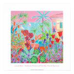 Affiche d'art : Fleurs de patchwork et ciel rose posters