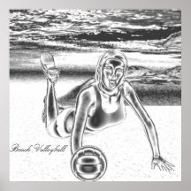 Affiche de chrome de volleyball de plage