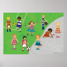 Affiche de garçons et de filles de jeux de terrain