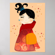 Affiche de geisha en rouge