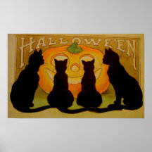 Affiche de Halloween de citrouille de chats noirs