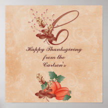 Affiche de la lettre C de monogramme de thanksgivi