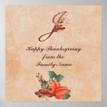 Affiche de la lettre J de monogramme de thanksgivi