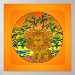 Affiche de lion de bande dessinée