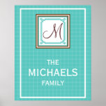 Affiche de monogramme de famille - contrôle d'Aqua