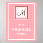 Affiche de monogramme de famille - contrôle rose