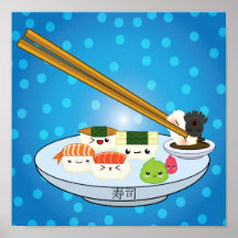 Affiche de plateau de sushi de Kawaii