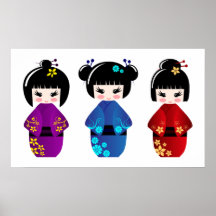 Affiche de poupées de Kokeshi