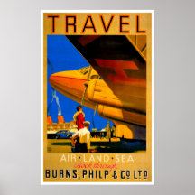 Affiche de voyage d'air, de mer et de terre
