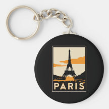 affiche de voyage d'art déco de Paris rétro Porte-clé