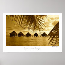 Affiche de voyage de ~ de Rangiroa de ~ de huttes 