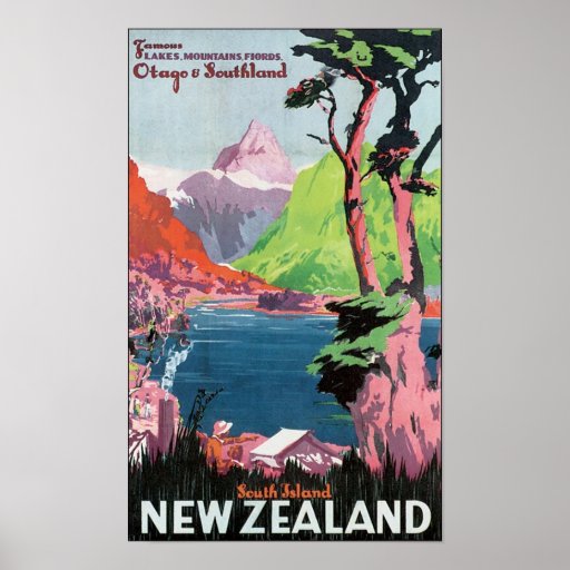 Affiche de voyage de la Nouvelle Zélande d'île du 
