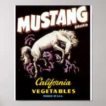 Affiche d'étiquette de marque de Mustange