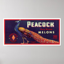 Affiche d'étiquette de melons de paon