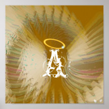 Affiche d'or de monogramme blanc angélique d'ailes
