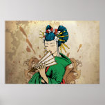 Affiche horizontale japonaise d'impression de 芸者 d