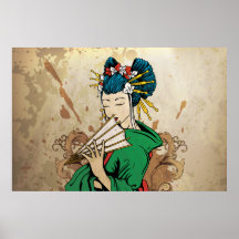 Affiche horizontale japonaise d'impression de 芸者 d
