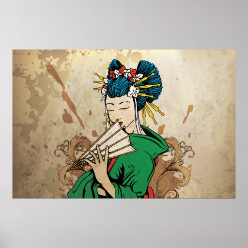 Affiche horizontale japonaise d'impression de 芸者 d