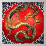 Affiche japonaise de dragon d'or de Hokusai