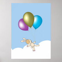 Affiche mignonne d'art de nounours et de ballons