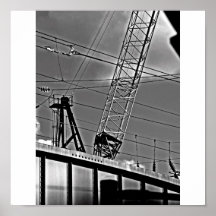 affiche noire et blanche une de grue