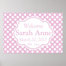 Affiche pointillée rose de faire-part de naissance