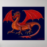 Affiche rouge d'art de dragon