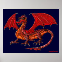 Affiche rouge d'art de dragon