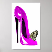 Affiche stylet rose de chaussure et de papillon