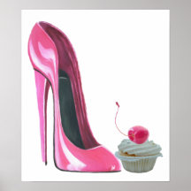 Affiche stylet rose de petit gâteau de chaussure e