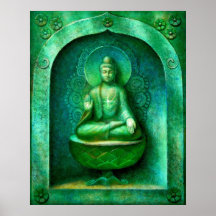 Affiche verte d'art de méditation de bouddhiste ze