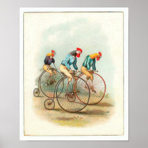 Affiche vintage de bicyclette, coqs de Pennyfarthi