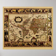 Affiche vintage de carte de Vieux Monde