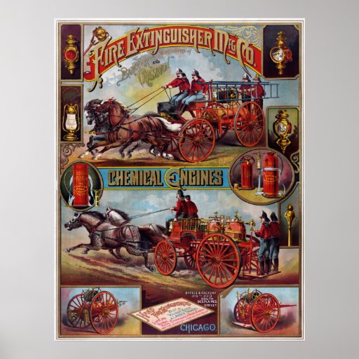 Affiche vintage de la publicité d'extincteur