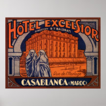 Affiche vintage de voyage, Casablanca, Maroc, Afri