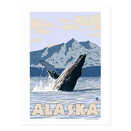 Affiche vintage de voyage de baleine d'AlaskaHumpb Cartes Postales