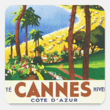 Affiche vintage de voyage de Français de Cannes Co Autocollant Carré