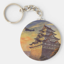 Affiche vintage de voyage de Japonais, avion de pa Porte-clés