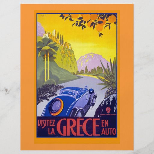 Affiche vintage de voyage de la Grèce sur des cart Prospectus