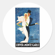Affiche vintage de voyage de L'Hiver Monte Carlo M Adhésifs Ronds