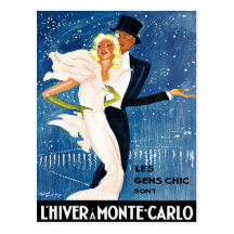 Affiche vintage de voyage de L'Hiver Monte Carlo M Carte Postale