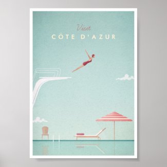 Affiche vintage de voyage de plongée de d'Azur de