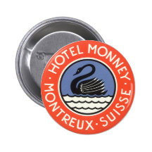 Affiche vintage de voyage, hôtel Monney, Suisse Badges