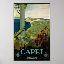 Affiche vintage de voyage, île de Capri, Italie It