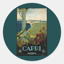 Affiche vintage de voyage, île de Capri, Italie It Autocollants