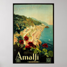 Affiche vintage de voyage, littoral d'Amalfi, Ital