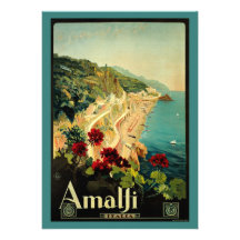 Affiche vintage de voyage, littoral d'Amalfi, Ital Faire-part